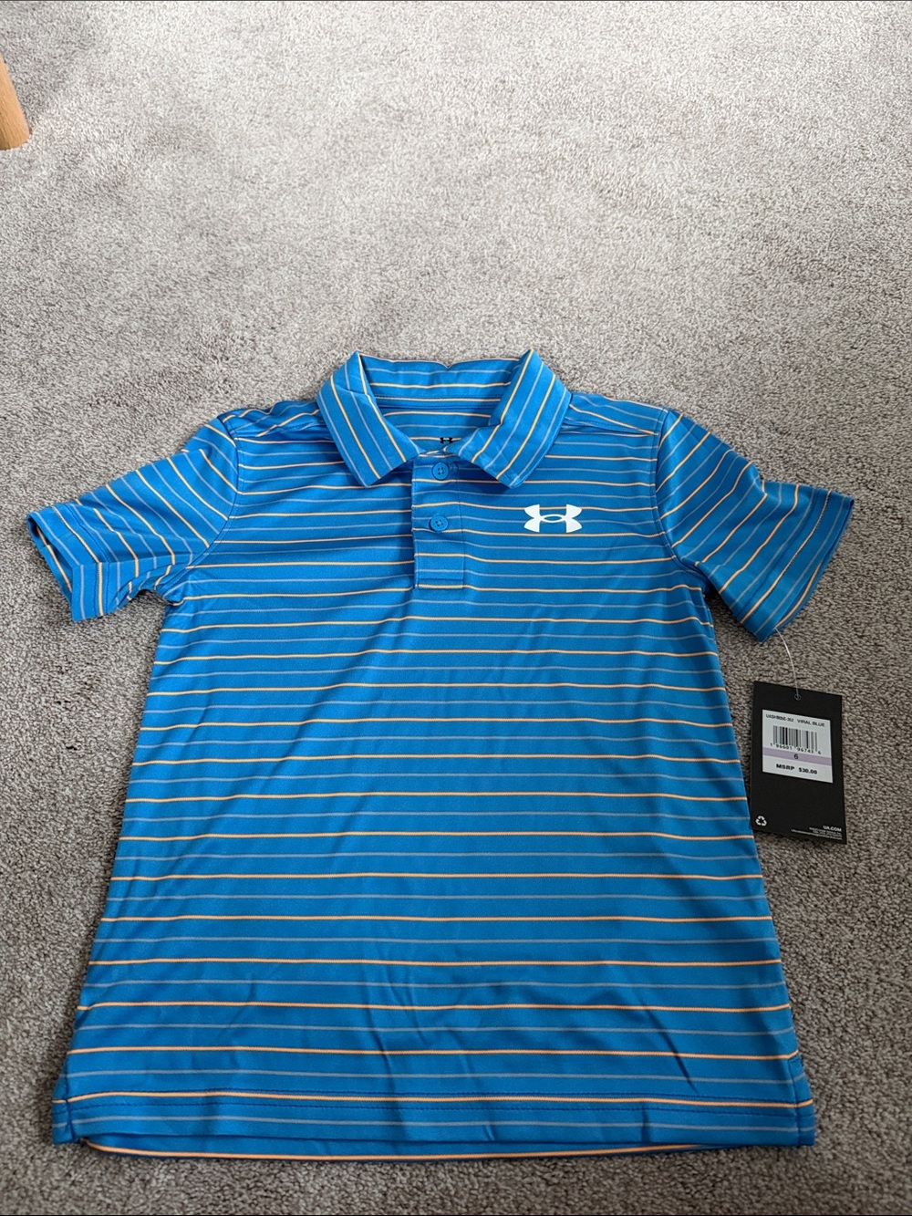 Under Armour Blue Striped Polo - boy 6